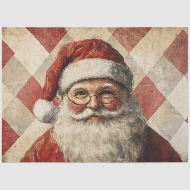 Decoupage Vintage Santa Diamond Background  Tissue Paper (Front)