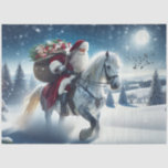 Decoupage Vintage Santa Horseback Christmas EVe Tissue Paper<br><div class="desc">Christmas, Santa Claus, white horse, snowy landscape, winter scene, holiday season, gift delivery, festive, moonlit night, Christmas trees, snow-covered ground, holiday magic, Santa on horseback, Christmas Eve, winter wonderland. The image depicts a festive winter scene featuring Santa Claus riding a white horse through a snowy landscape. Santa is dressed in...</div>