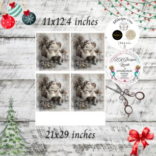 Decoupage Vintage Santa in Chair Around Tree  Tissue Paper