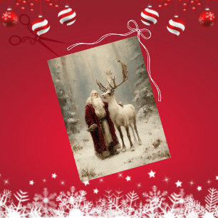 Decoupage Vintage Santa Reindeer Snowy Forest Tissue Paper