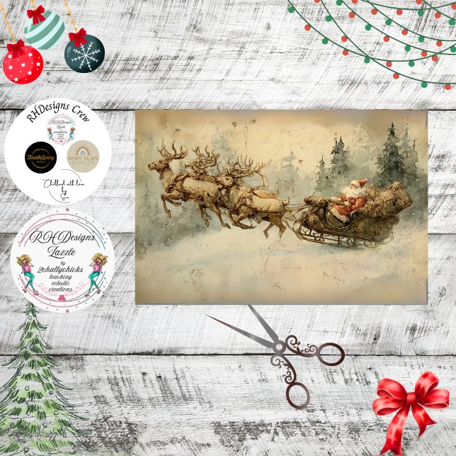 Decoupage Vintage Santa Sleigh Postcard  Tissue Paper (Creator Uploaded)