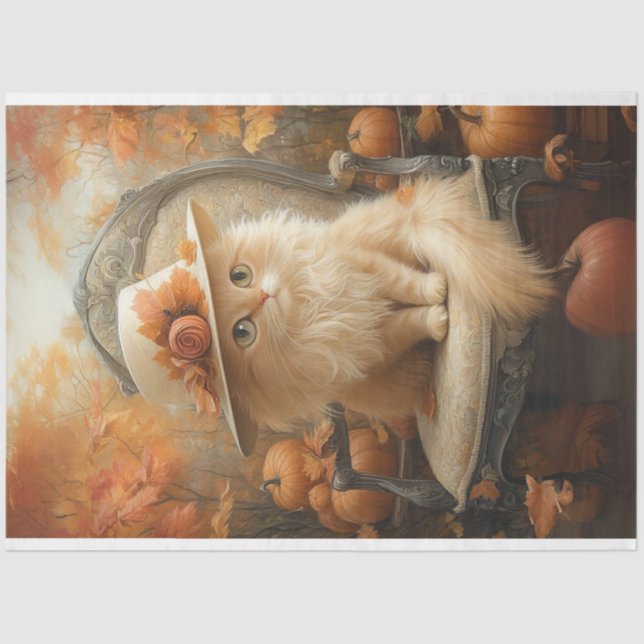 Decoupage Vintage Sophisticated Cream Coloured Cat Tissue Paper (Front)