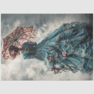 Decoupage Vintage Southern Lady Teal Gown Umbrella Tissue Paper