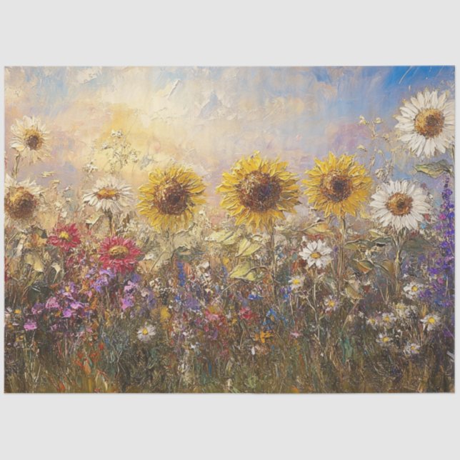 Decoupage Vintage Sunflower & Wildflower Oil Paint Tissue Paper (Front)