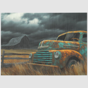Decoupage Vintage Teal Truck Farm & The Storm Tissue Paper