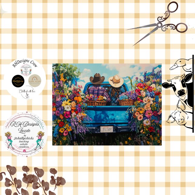 Decoupage Vintage Truck Couple Flower Farm Tissue Paper (Creator Uploaded)