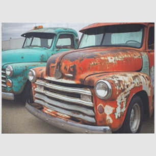 Decoupage Vintage Trucks Turquoise & Red Tissue Paper