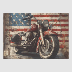 Decoupage Vintage Weathered Motorcycle With Flag Tissue Paper