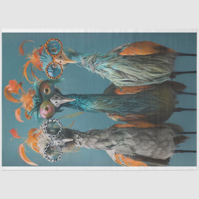 Decoupage Wackadoodle Bridge Playing Birds  Tissue Paper (Front)