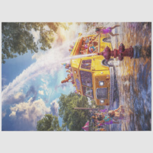 Decoupage Water Truck Children Playing in Street Tissue Paper