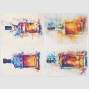 Decoupage Watercolor Background Liquor Bottles Tissue Paper