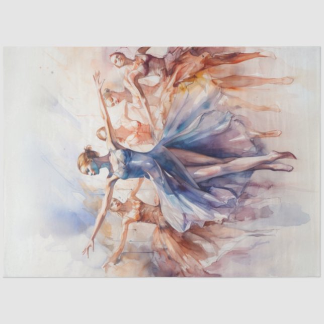 Decoupage Watercolor Ballet Dancers Flowing Colour Tissue Paper (Front)