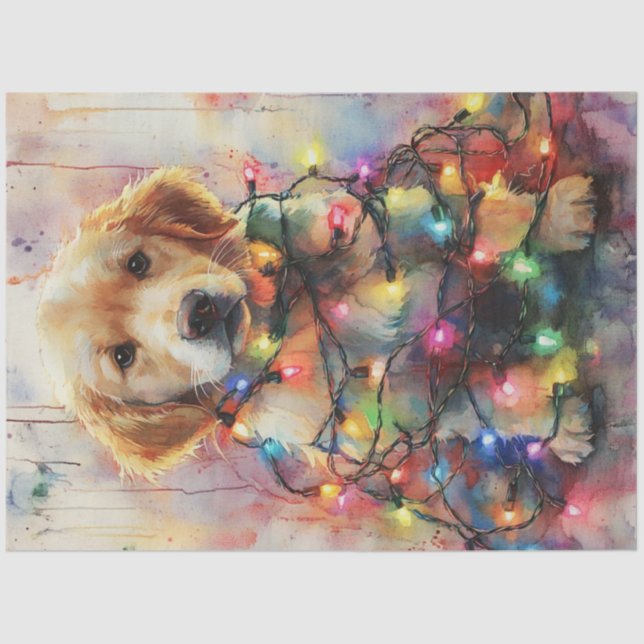 Decoupage Watercolor Christmas Retriever Pup Tissue Paper (Front)