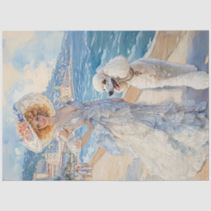 Decoupage Watercolor Elegant Lady Ocean & Poodle Tissue Paper