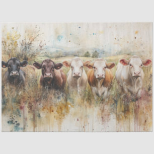 Decoupage Watercolor Highland Cow Lineup Rustic  Tissue Paper