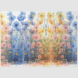 Decoupage Watercolor Poppies Blue & Yellow Tissue Paper