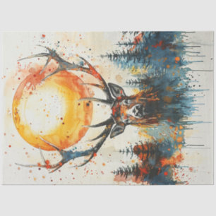 Decoupage Watercolor Stag Bright Orange Sun  Tissue Paper