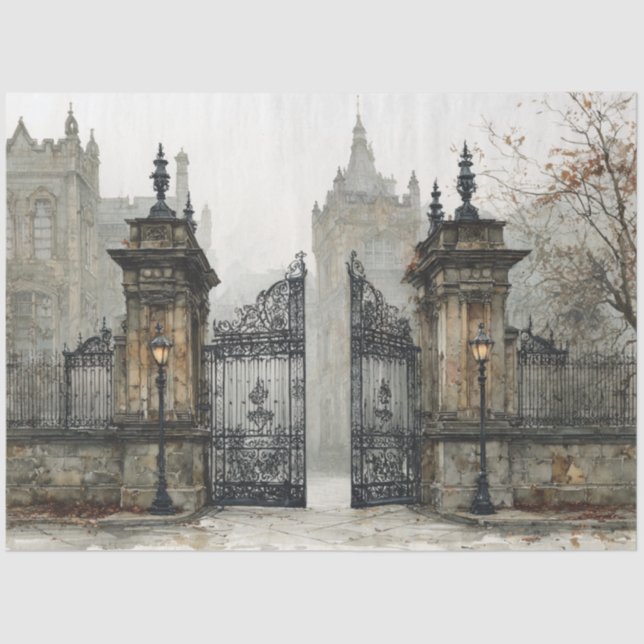 Decoupage Weathered Iron Gate Castle In Ireland  Tissue Paper (Front)