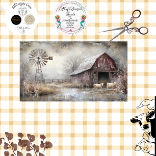 Decoupage Weathered Red Barn Windmill Cows Tissue Paper