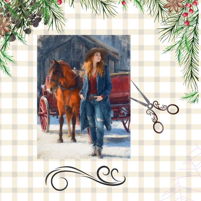 Decoupage Western Christmas Girl Red Barn  Tissue Paper (Creator Uploaded)