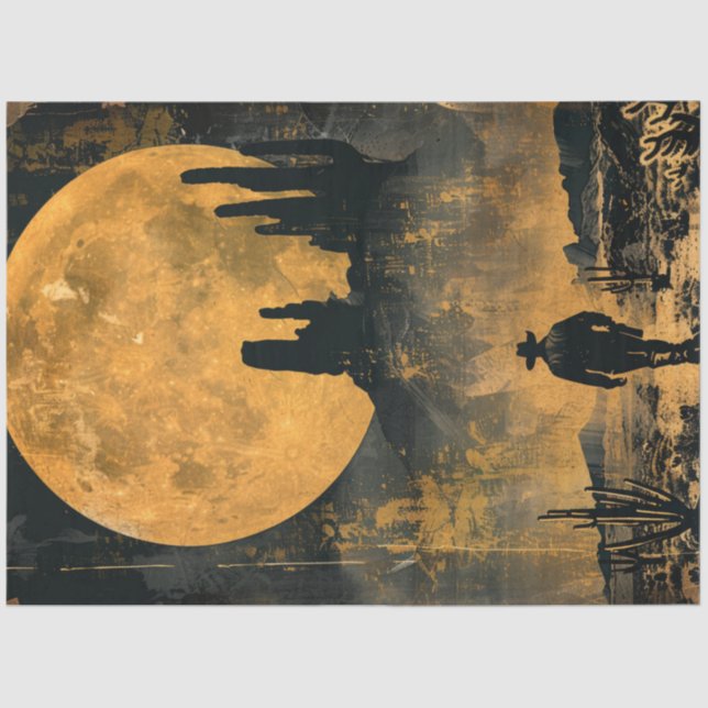 Decoupage Western Cowboy Desert Landscape Moon Tissue Paper (Front)