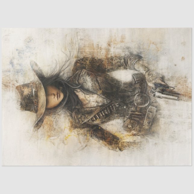 Decoupage Western Cowgirl Pencil Art Mystical  Tissue Paper (Front)