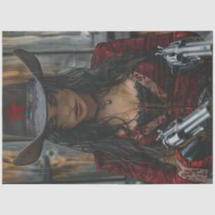 Decoupage Western Cowgirl Sheriff 2 Guns  Tissue Paper