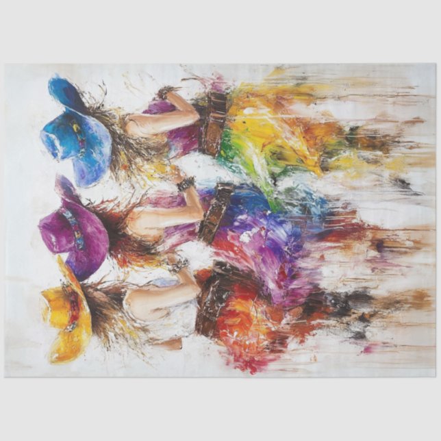 Decoupage Western Cowgirls Vibrant Colours Dancing Tissue Paper (Front)