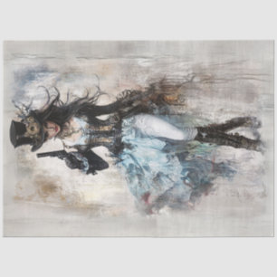 Decoupage Western Dress Lady Steampunk Blue Tissue Paper