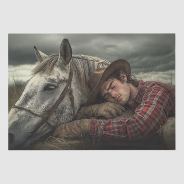 Decoupage Western Lifestyle Cowboy Horse Napping Tissue Paper (Front)