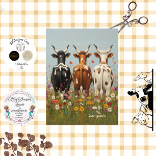 Decoupage Whimsical 3 Cow Friends Field Wildflower Tissue Paper