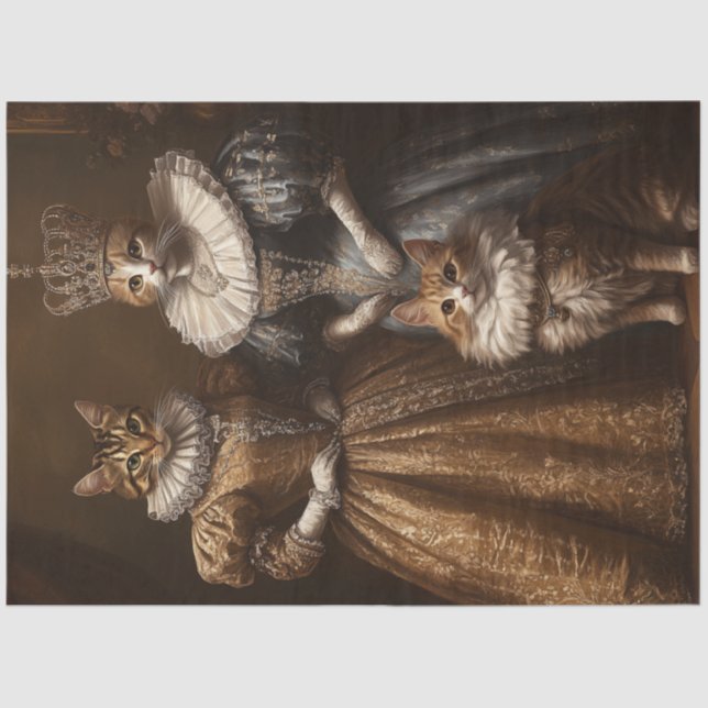 Decoupage Whimsical Artistic Portrait Cat Family  Tissue Paper (Front)