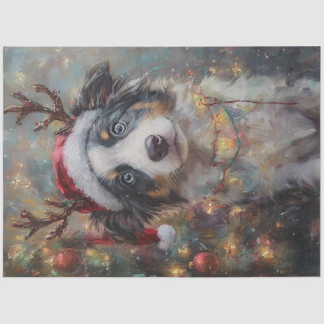 Decoupage Whimsical Australian Shepard Christmas Tissue Paper (Front)