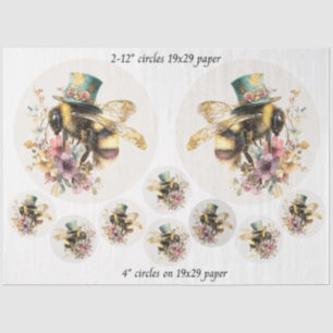 Decoupage Whimsical Bee 12" Rounds 4" Coasters Tissue Paper