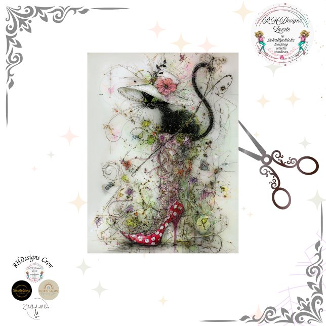 Decoupage Whimsical Black Cat Stiletto's Catwalk  Tissue Paper (Creator Uploaded)