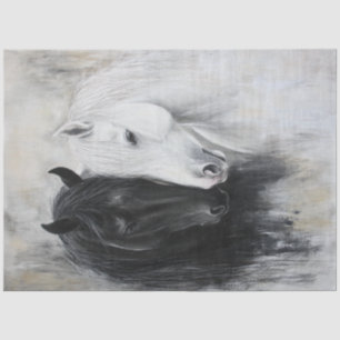 Decoupage Whimsical Black White Horse Graceful  Tissue Paper