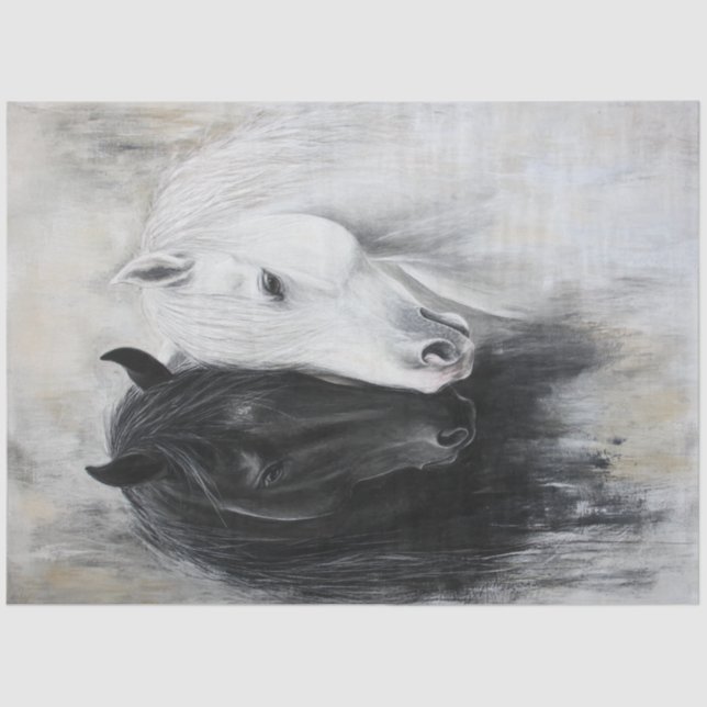 Decoupage Whimsical Black White Horse Graceful  Tissue Paper (Front)