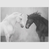 Decoupage Whimsical Black White Horses Interaction