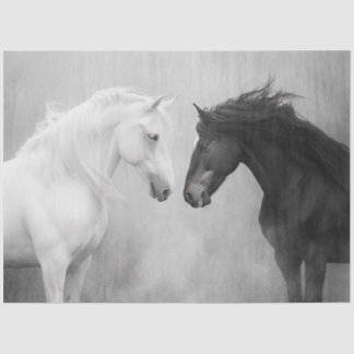 Decoupage Whimsical Black White Horses Interaction Tissue Paper