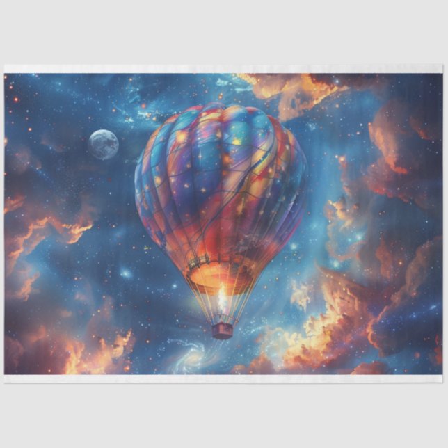 Decoupage Whimsical Blue Hot Air Balloon Ride Tissue Paper (Front)