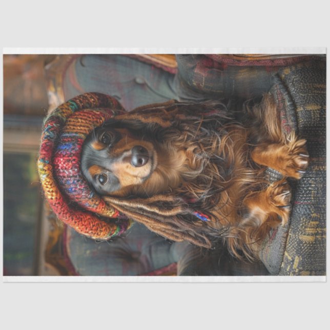 Decoupage Whimsical Boho Dachshund Dog   Tissue Paper (Front)