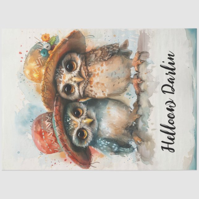 Decoupage Whimsical Boho Style Dressed Love Birds Tissue Paper (Front)