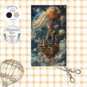 Decoupage Whimsical Boy Riding in Hot Air Balloon  Tissue Paper