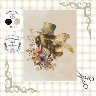Decoupage Whimsical Bumblebee in Top Hat Tissue Paper