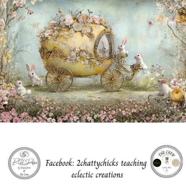 Decoupage Whimsical Carriage Rabbit Easter Scene Tissue Paper (Creator Uploaded)