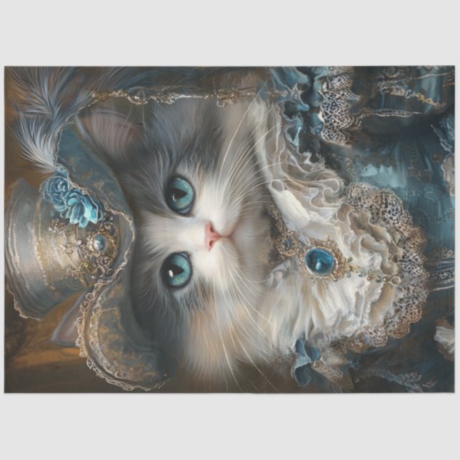 Decoupage Whimsical Cat Vintage Attire Tissue Paper (Front)