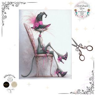 Decoupage Whimsical Cat Witch High Heels Catwalk Tissue Paper