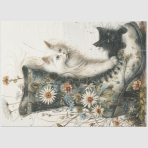 Decoupage Whimsical Cats & Vintage Boot Flowers  Tissue Paper