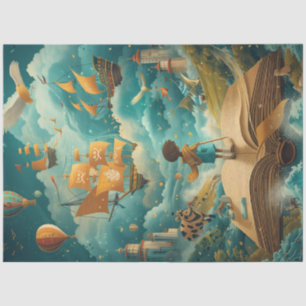 Decoupage Whimsical Child Cloud Learning School Tissue Paper