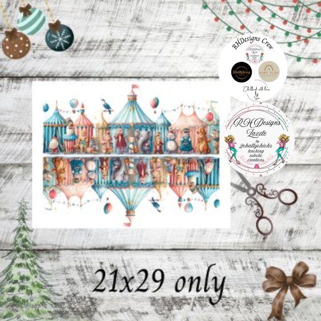 Decoupage Whimsical Christmas Circus Scene Tissue Paper (Creator Uploaded)